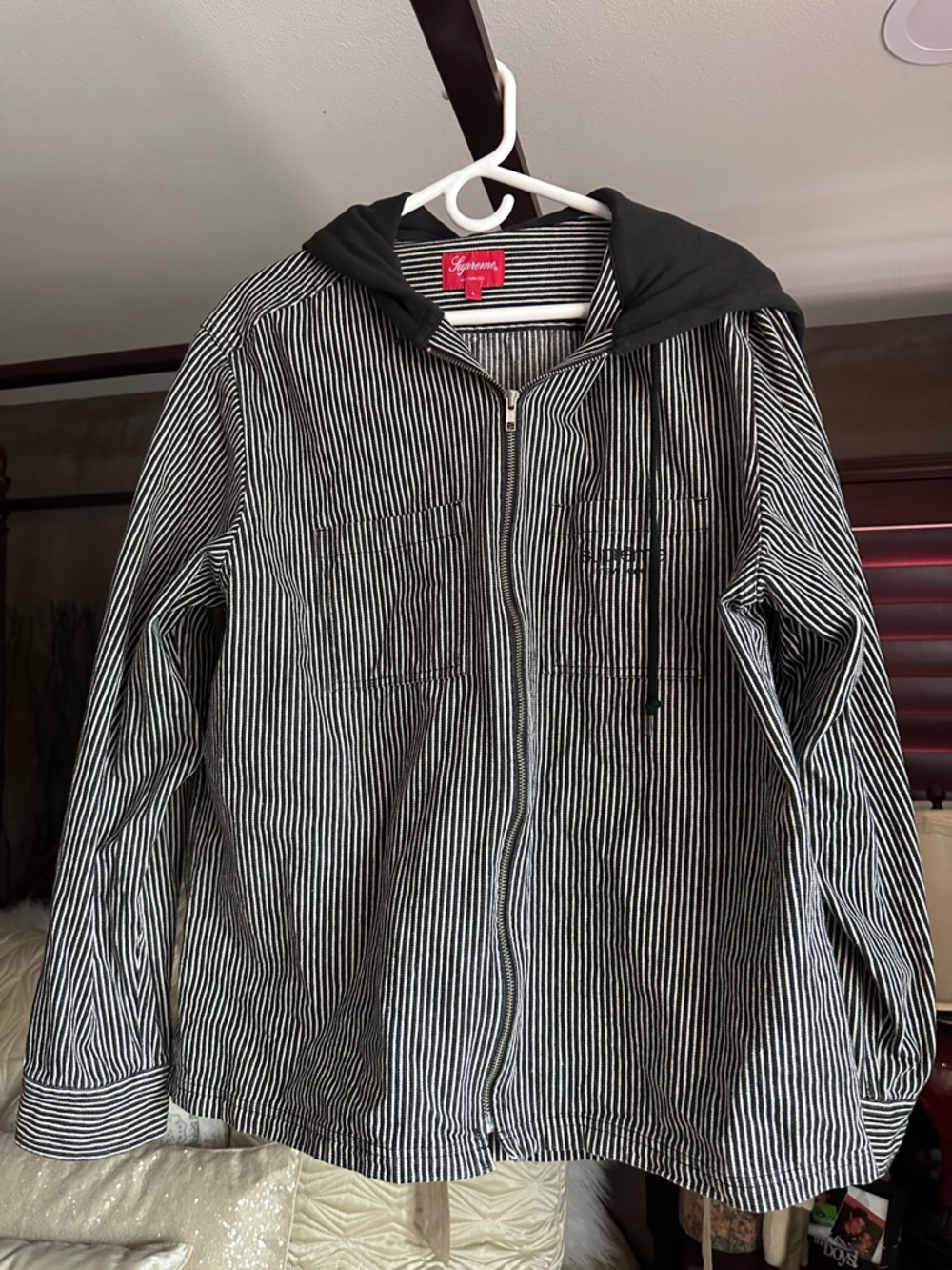 Supreme Black & White Pinstripe Zip Hoodie Jacket
